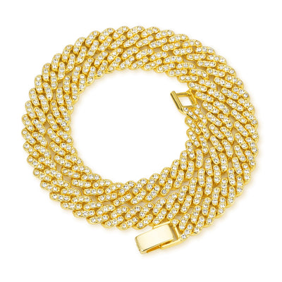 9mm Cuban Link Chain Alloy Single Row Drill Men's Necklace null