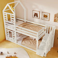 Wooden House Bunk Bed with Storage Stairs & Playhouse Frame - Morderncharm store