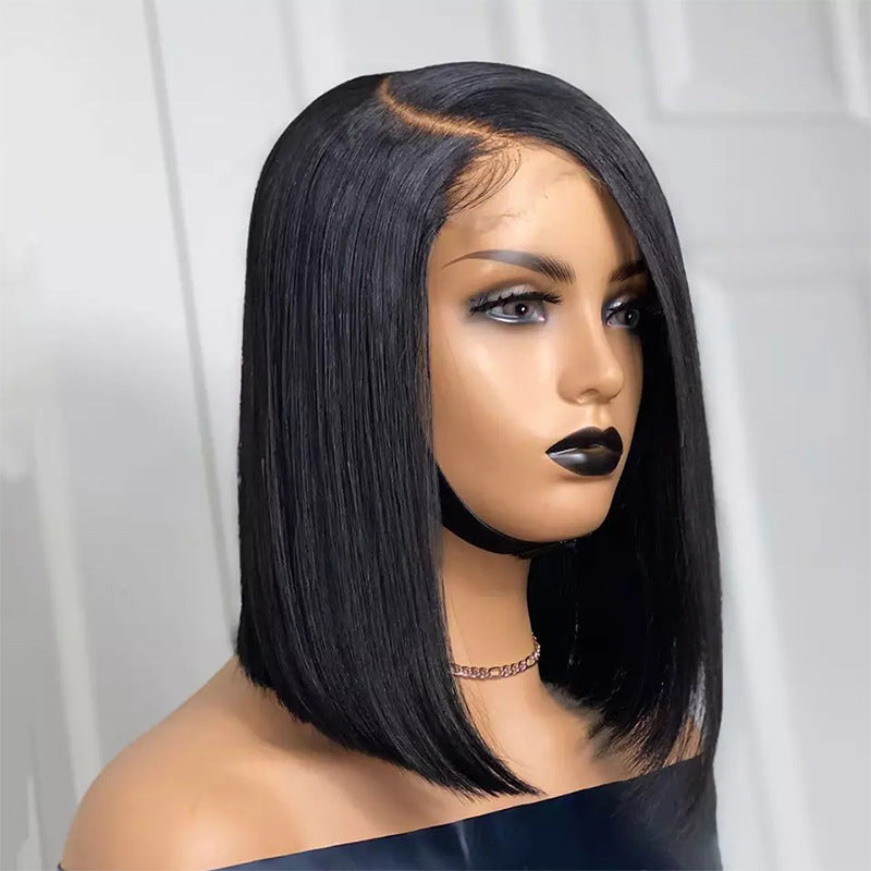 Wig Female Split Front Lace Wig Black Short Straight Hair Synthetic Wigs null