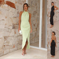 Ins Halter Split Long Dress Summer Slim Fit Backless Dresses Solid High-end Women's Clothing null