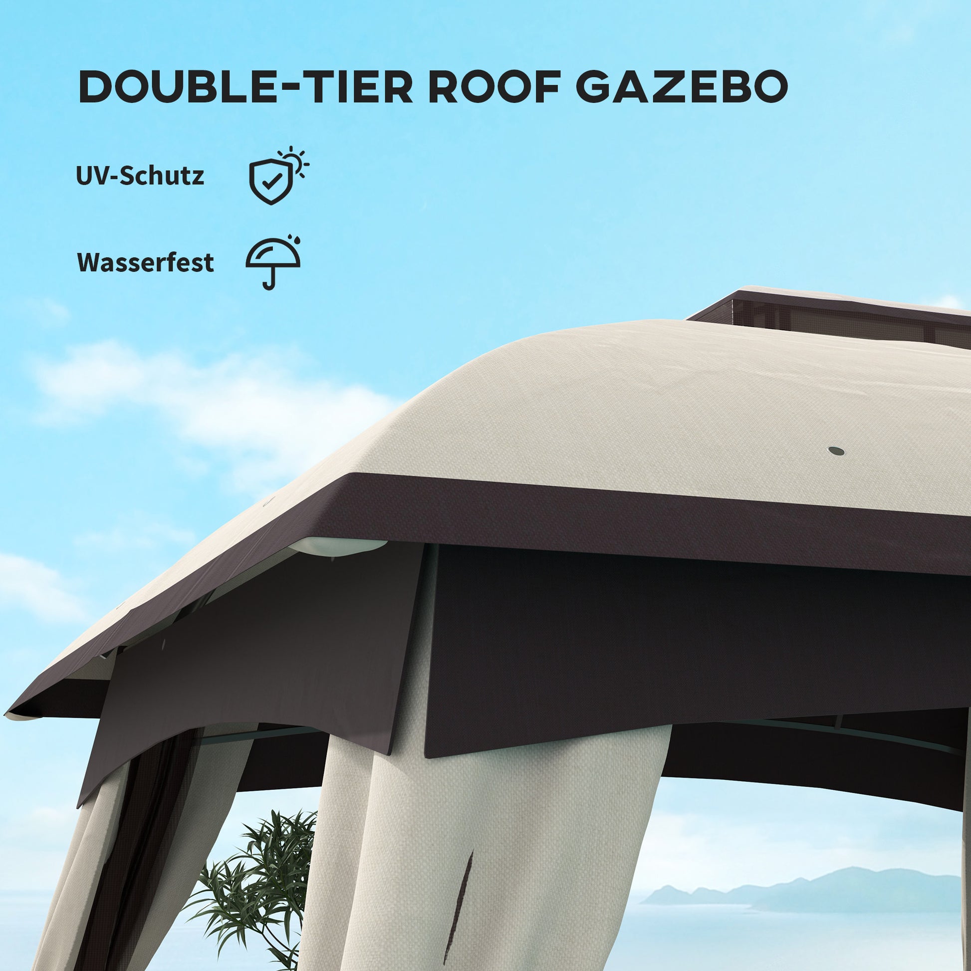 10’ x 20’ Patio Gazebo, Outdoor Gazebo Canopy Shelter with Netting, Vented Roof for Garden, Beige - Morderncharm store