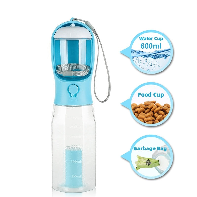 Portable Cat Dog Water Bottle Food Feeder Drinker Poop Dispenser 3 In 1 Leak-proof Multifunctional Dog Water Bottle Pet Products null