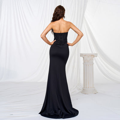 Elegant Chest-wrapped Off-neck Long Large Hem Evening Dress null