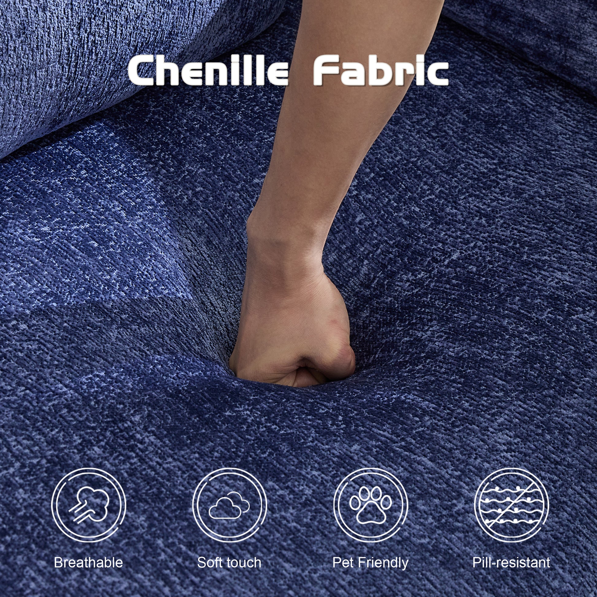 Compression Sofa,Convertible Floor Sofa Bed With Fixed-Shape Frame, Boneless Modular Sectional Sofa,No Assembly Required,Chenille Fabric,for Living Room Bedroom,Dark Blue - Morderncharm store
