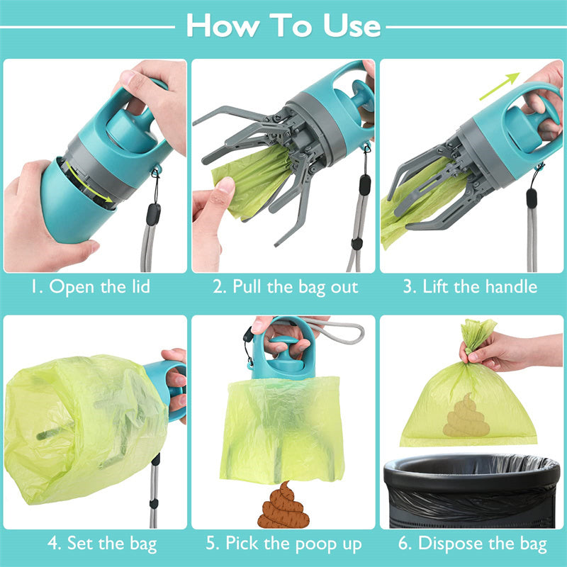 Portable Lightweight Dog Pooper Scooper With Built-in Poop Bag Dispenser Eight-claw Shovel For Pet Toilet Picker Pet Products null