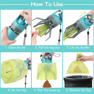 Portable Lightweight Dog Pooper Scooper With Built-in Poop Bag Dispenser Eight-claw Shovel For Pet Toilet Picker Pet Products null
