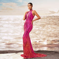 Round Neck Off-the-shoulder Slim-fit Sheath Sequined Banquet Fishtail Evening Dress null