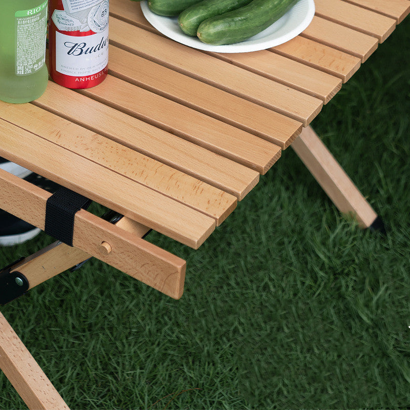 Outdoor Solid Wood Beech Egg Roll Table Camping Folding Table null