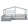 Twin size house platform bed in gray with three built-in storage drawers, featuring a cozy house-shaped design and modern style.