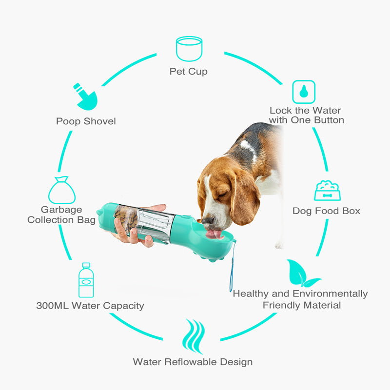 Pet Water Bottle Feeder Bowl Garbage Bag Storage Portable Pet Outdoor Travel 3 In 1 Dog Water Bottle null