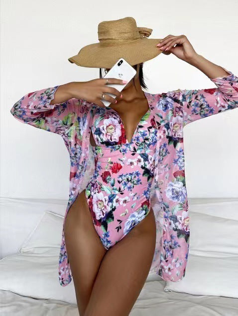 Women's Floral Tight Bikini Three-piece Suit null