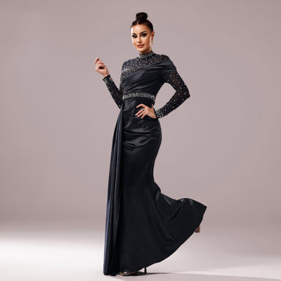 Long Sleeve Slim-fit Sheath Pearl Banquet Fishtail Evening Dress null