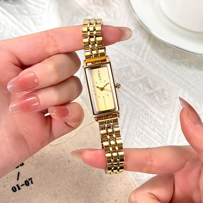 Elegant Rectangular Gold-Tone Bracelet Watch
