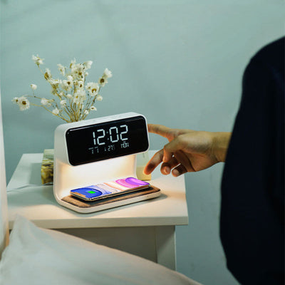 Creative 3 In 1 Bedside Lamp Wireless Charging LCD Screen Alarm Clock  Wireless Phone Charger null