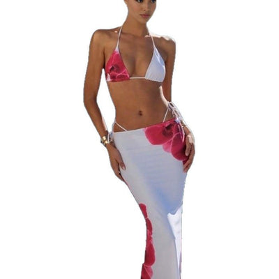 Printed Sexy Bandage Skirt Bikini Swimsuit null