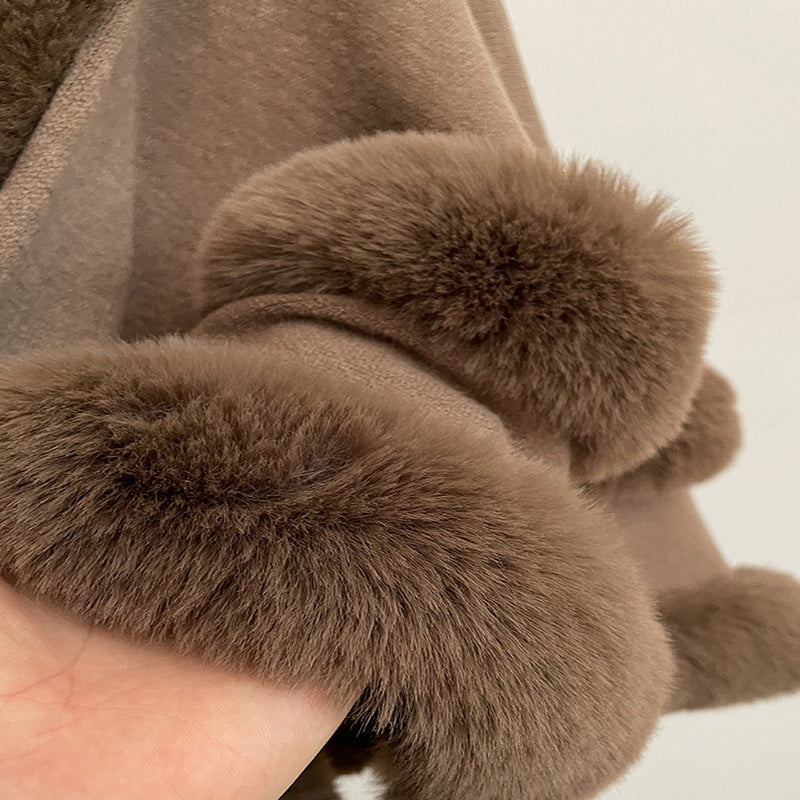Luxury Faux Fur Trimmed Cape Poncho