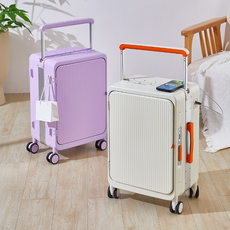 Multifunctional USB Charging Trolley Case Front Fastening Wide Trolley Universal Wheel 20-inch Boarding null