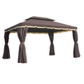 10x13 aluminum gazebo patio canopy with double roof, netting, and curtains for outdoor shelter and shade.