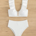 Solid Color Rib Fabric Ruffled Bikini null