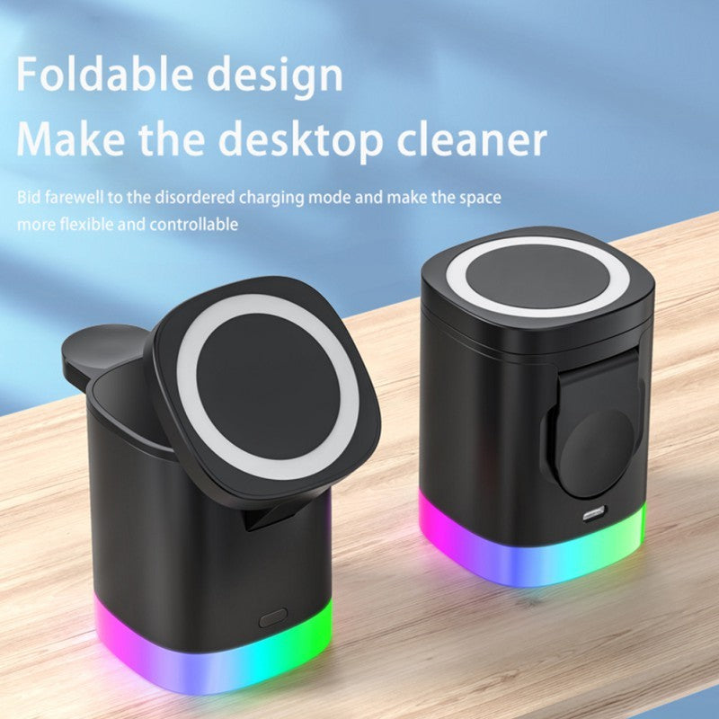 3 In 1 Magnetic Wireless Fast Charger For Smart Phone RGB Ambient Light Charging Station For Airpods IWatch null