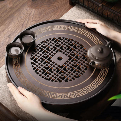 Bamboo Tea Tray Small Water Storage Retro Hollow Bubble Table Round null