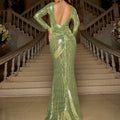 Sexy Slim Long Sleeve Backless Party Sequined Evening Dress null