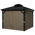 10' x 10' Hardtop Gazebo, Pavilion Gazebo with Curtains, Nettings, Aluminum Frame, Hooks, for Garden, Patio, Dark Brown - Morderncharm store