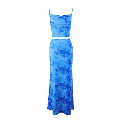 Niche Spaghetti Straps Midriff-baring Vest Sheath Skirt Two-piece Set null