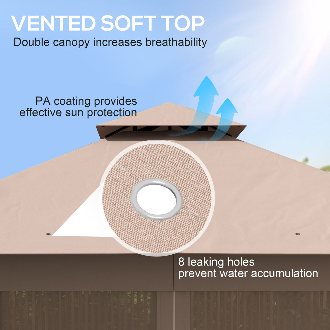 10' X 11.5' Metal Patio Gazebo, Double Roof Outdoor Gazebo Canopy Shelter W/Tree Motifs Corner Frame And Netting, Brown
