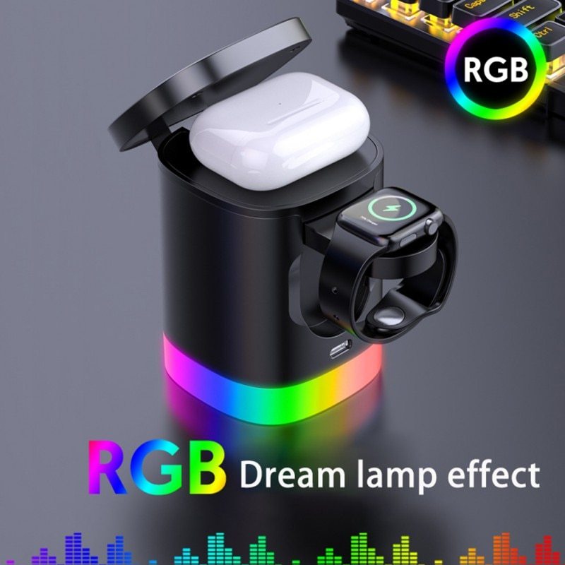 3 In 1 Magnetic Wireless Fast Charger For Smart Phone RGB Ambient Light Charging Station For Airpods IWatch null
