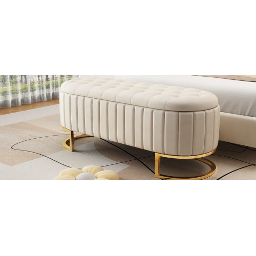 Luxury Tufted Ottoman Bench with Gold C-Frame Base - Morderncharm store
