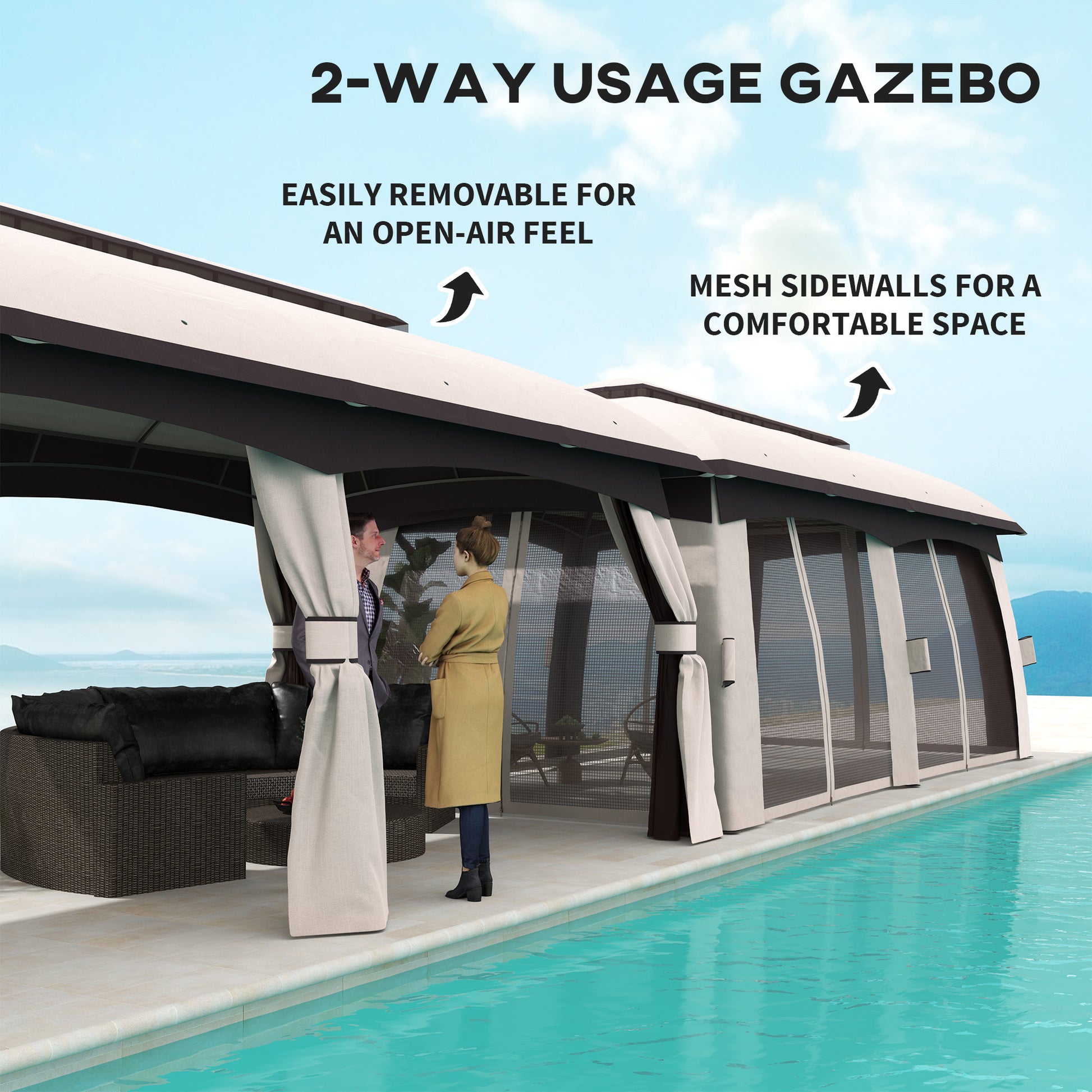 10’ x 20’ Patio Gazebo, Outdoor Gazebo Canopy Shelter with Netting, Vented Roof for Garden, Beige - Morderncharm store