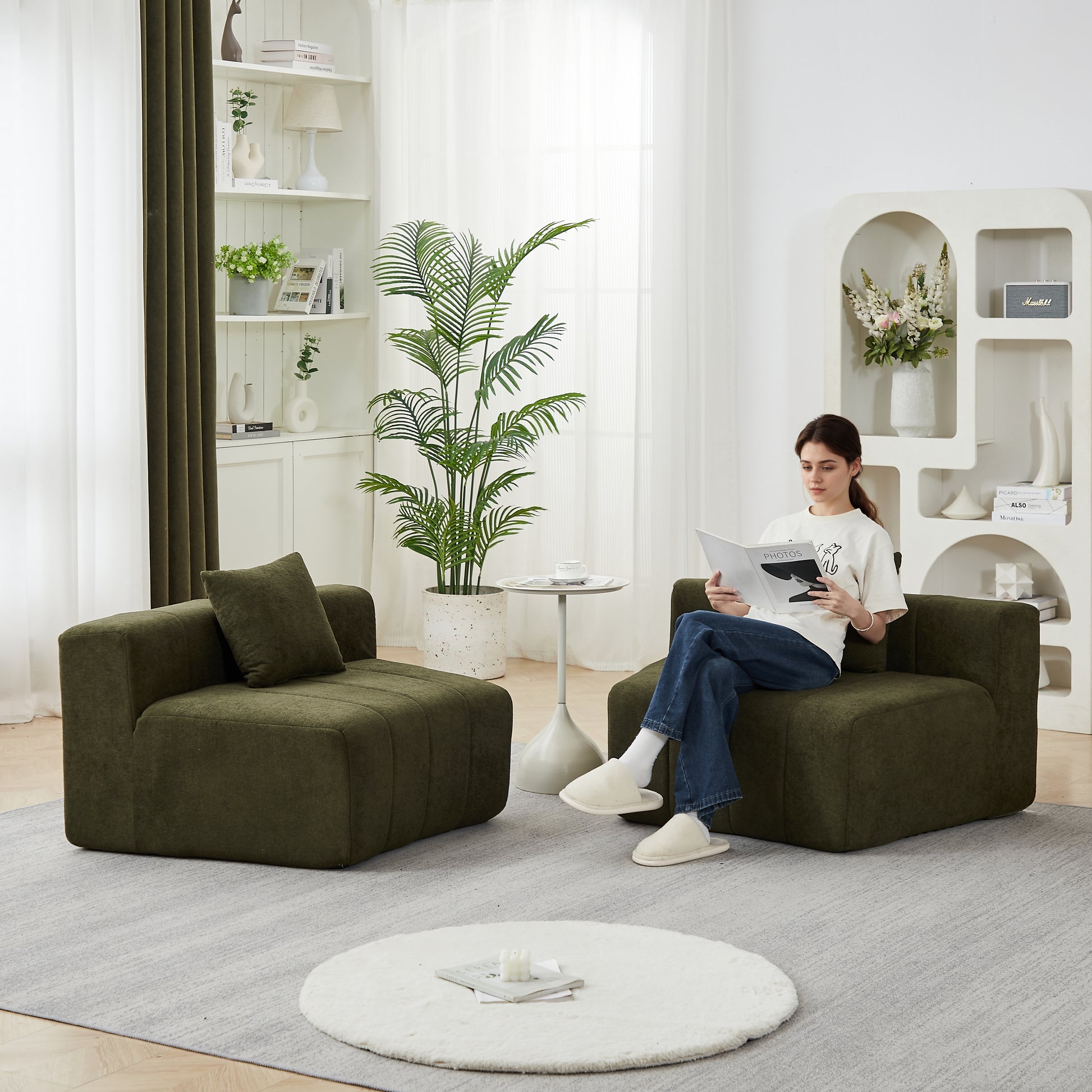 Chenille Curved Sectional Sofa With 2 Pillows,Curved Symmetrical Modular Semi Circular Sofa Sectional For Bedroom, Living Room, Office For Leisure Or Nap, Reading Room, And Lobby - Morderncharm store