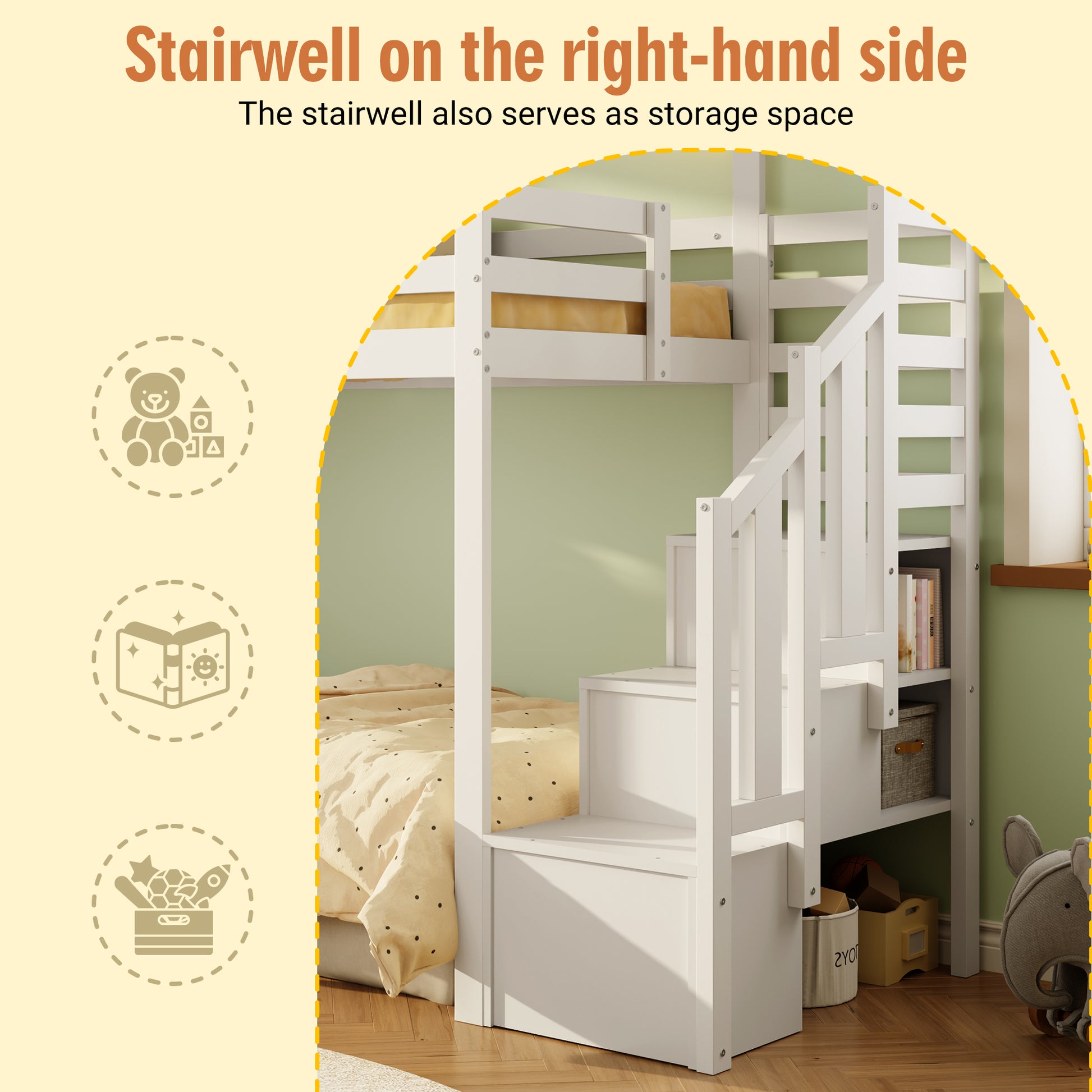 Wooden House Bunk Bed with Storage Stairs & Playhouse Frame - Morderncharm store