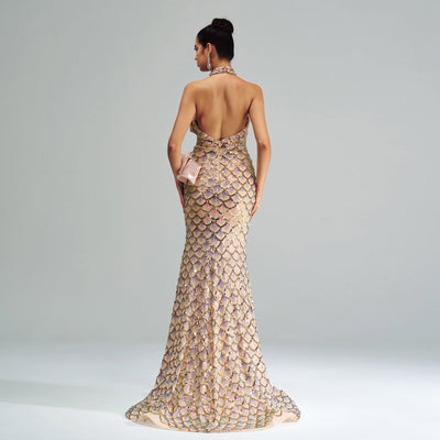 Halter Sequined Mermaid Evening Dress null