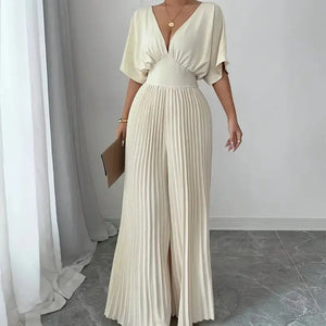Elegant and comfortable cream-colored dress jumpsuit for women.