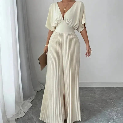 Elegant and comfortable cream-colored dress jumpsuit for women.