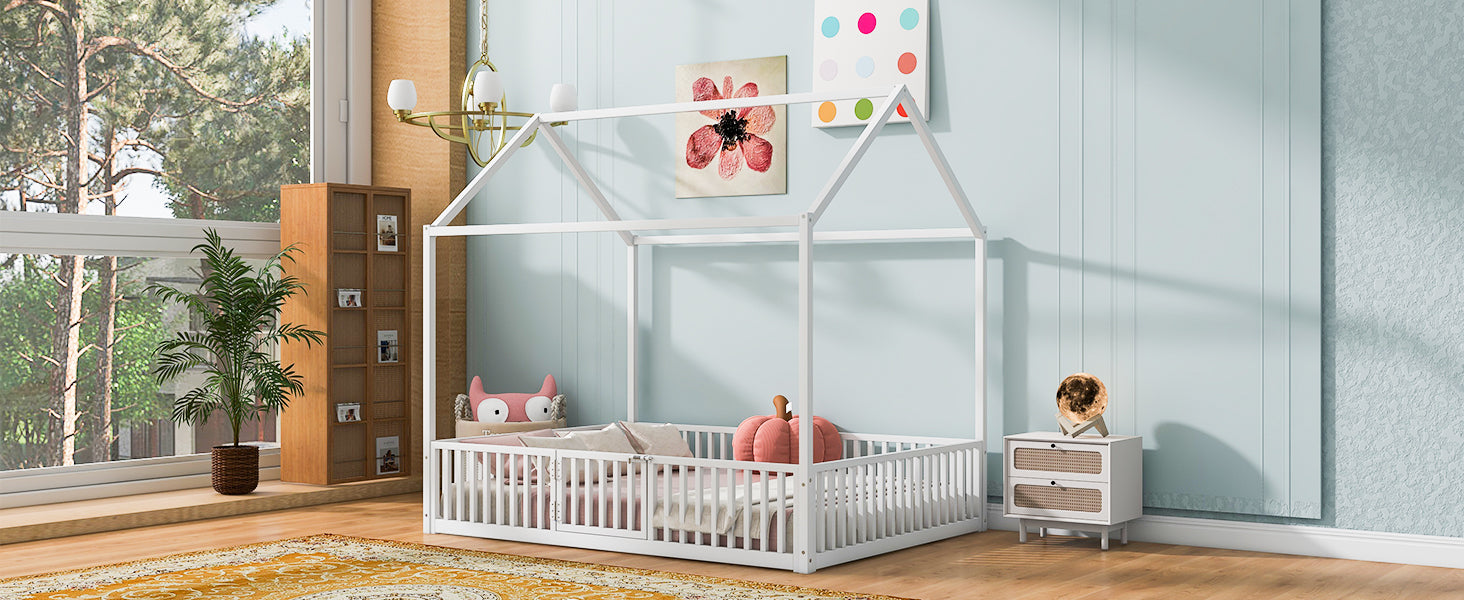 Twin modern wood house bed frame with a minimalist design, featuring a cozy, house-shaped headboard and sturdy wooden construction.
