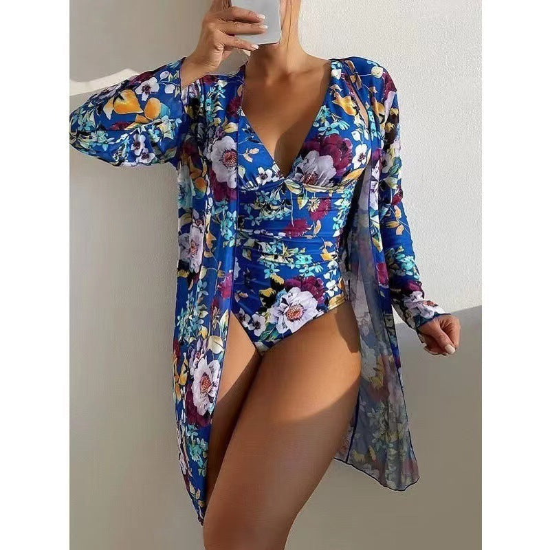 Women's Floral Tight Bikini Three-piece Suit null