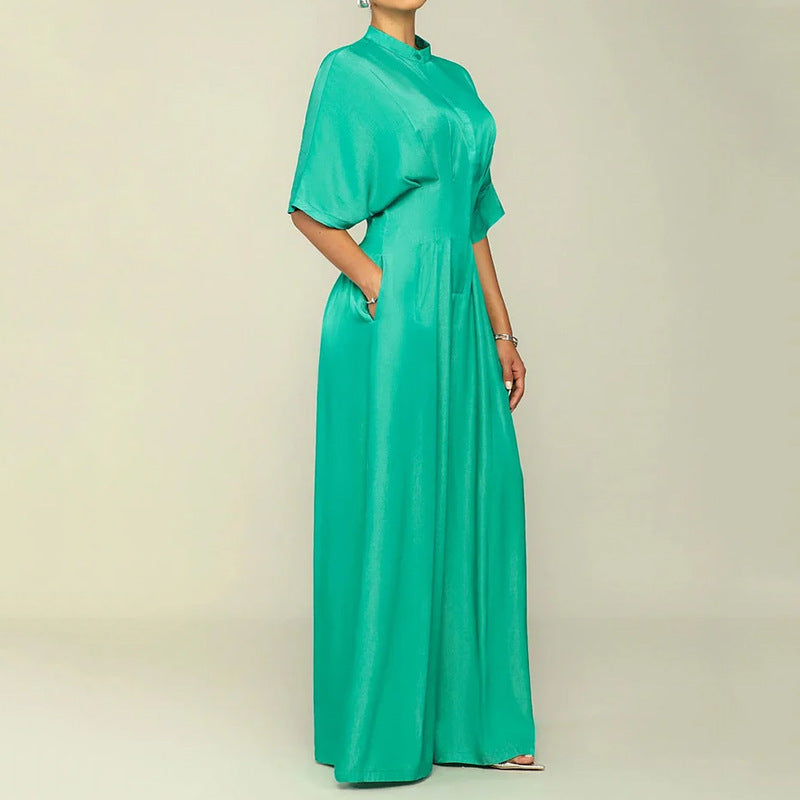Emerald Green Satin Wide-Leg Jumpsuit