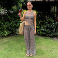 Women's Sleeveless Diagonal Stripes See-through Irregular Top Suit null